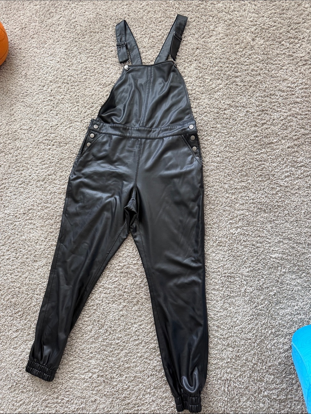 BB Dakota by Steve Madden Black Faux Leather Overalls Jumpsuit